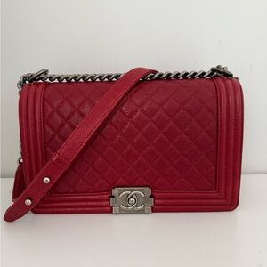Chanel Red Boy Bag Caviar leather with Silver hardware